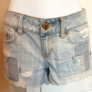 REALLY Awesome distressed patched denim shorts  from American Eagle